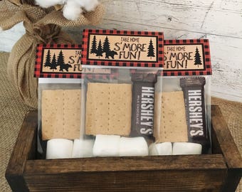 Printable S'Mores Favor Bag Topper for Lumberjack Party. Take Home S'More Fun Bag Topper.  Red Black Buffalo Plaid Party.Digital Download.