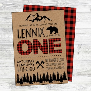 Lumberjack Birthday Invitation. Digital, Personalized Invitation Great for Lumberjack, Mountain, Winter, Bear Birthday Party. First Birthday