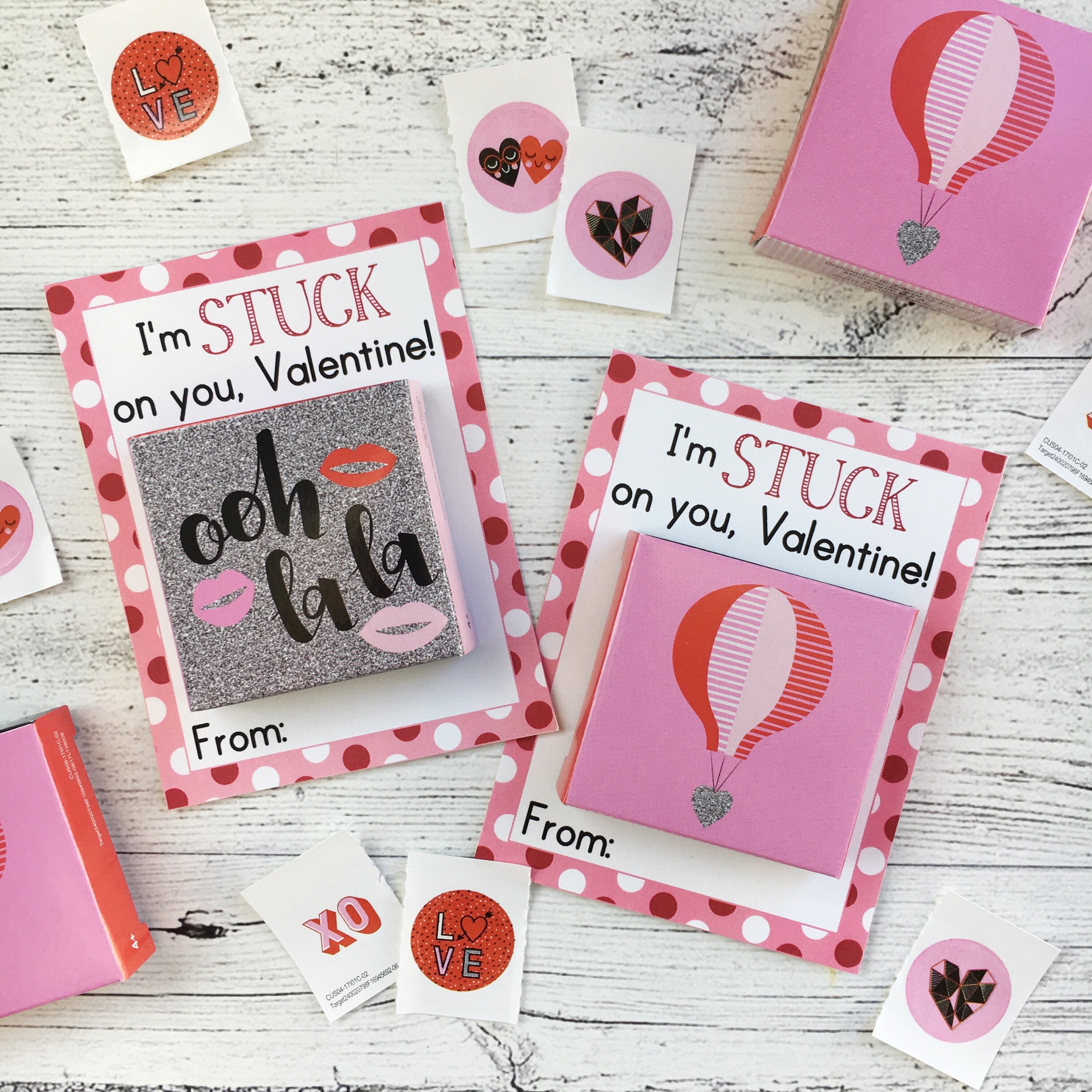 I'm STUCK on you, Valentine! Printable Valentine's Day Cards for Stickers. Instant Digital Download. Perfect for Class Valentine Exchange.