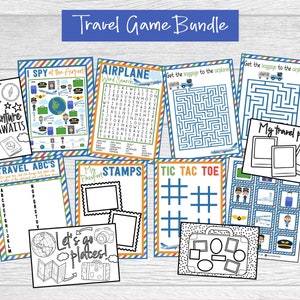 印刷可能な飛行機空港旅行ゲーム バンドル。旅行ゲームと旅行ぬり絵カード。インスタント デジタル ダウンロード ゲーム バンドル。