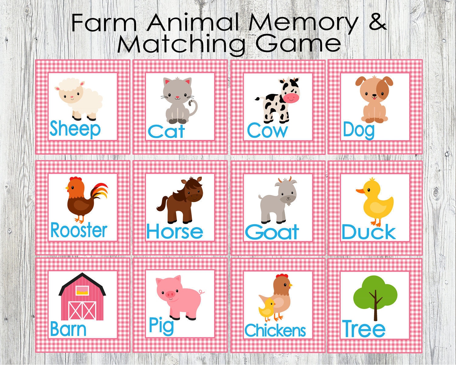 Pink Farm Animal Matching and Memory Game. Printable Game for - Etsy Ireland Pink Farm Animal Matching and Memory Game. Printable Game for - Etsy Ireland
