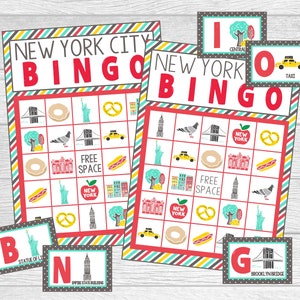 Druckbare New York City Bingo Spiel. 12 Karten NYC Bingo Spielset für New York Party, Reisen, oder Unterrichtsstunde. Sofortiger digitaler Download-Dateien.