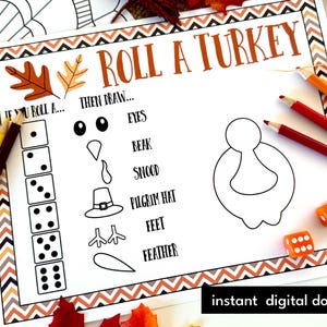 Printable Roll A Turkey Game. Thanksgiving Turkey Dice Game, Classroom Activity. Instant Digital Download