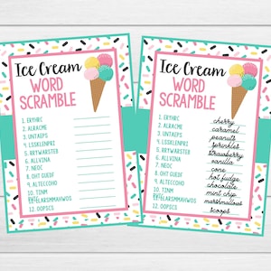 Ice Cream Word Scramble. Printable Instant Digital Download. Perfect for Ice Cream Birthday, Shower or the Classroom
