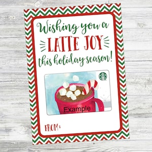 Cartão LATTE JOY. Desejando a você uma alegria de café com leite nesta temporada de festas. Porta-cartão de presente de café, café com leite e Natal. Download digital instantâneo.