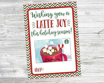 LATTE JOY card. Wishing You A Latte Joy This Holiday Season. Coffee, Latte, Christmas  Gift Card Holder. Instant Digital Download.