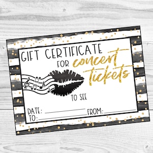 Printable Gift Certificate for Concert Tickers. Music or Concert Ticket Gift Certificate. Instant Digital Download.