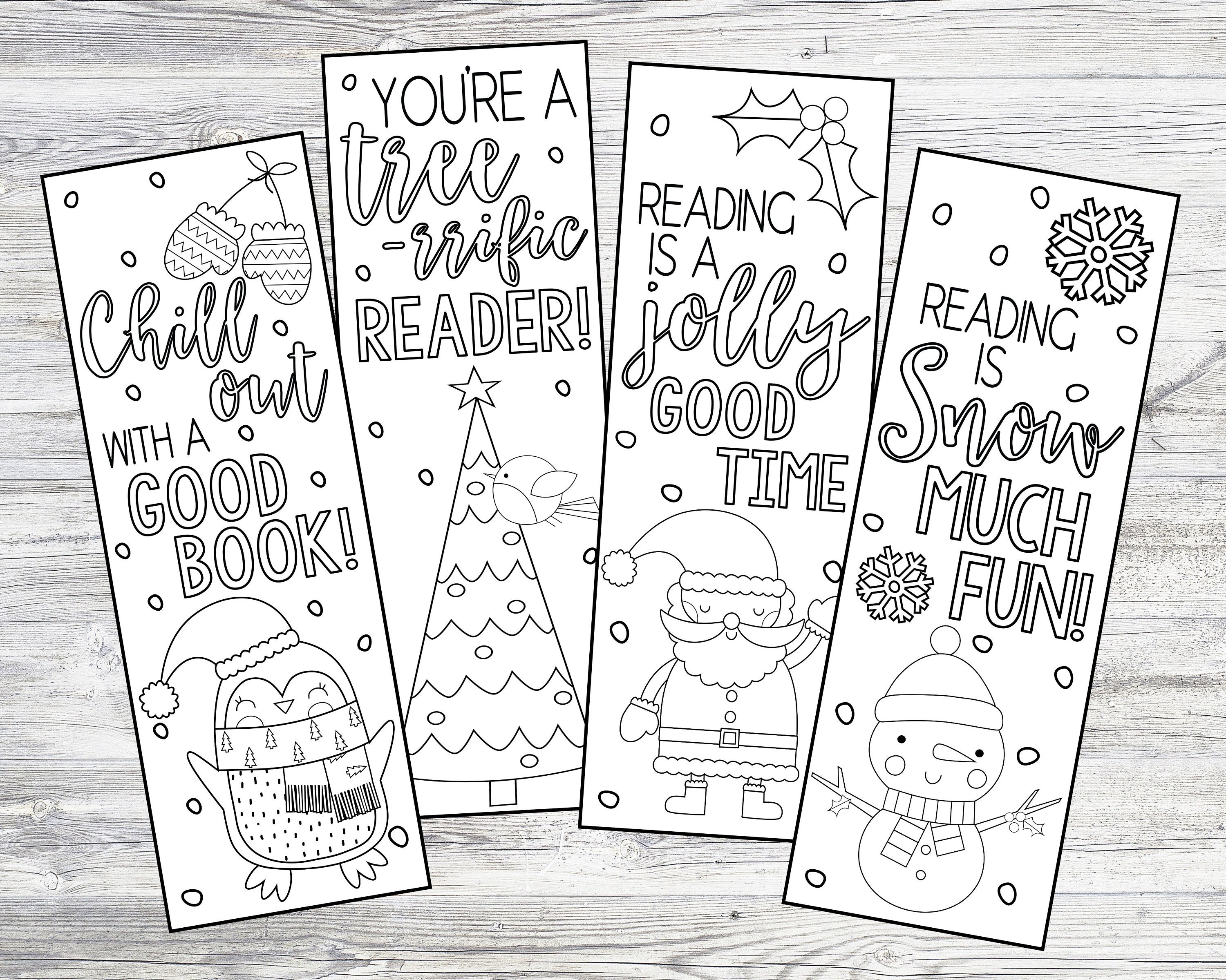 Christmas Coloring Bookmarks Printable, 15 Winter Bookmarks to print.