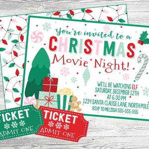 Christmas Movie Night Invitation. Family Christmas Movie Night. Holly Jolly Holiday Movie Night. Personalized/Printable/Digital Invitation.