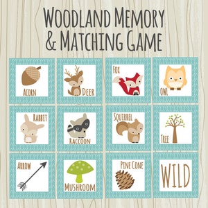 Jeu de cartes flash assorties Woodland Memory. Téléchargement numérique instantané. Activité parfaite pour votre enfant d'âge préscolaire ou cadeau de fête
