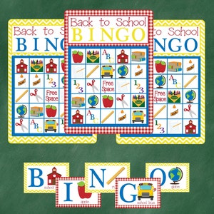 Back To School Bingo Game Set. 12 Game Cards, Plus Calling Cards and Call Sheet. Instant Digital Download. School Bingo, Teacher Bingo