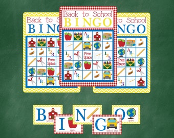 Back To School Bingo Game Set. 12 Game Cards, Plus Calling Cards and Call Sheet. Instant Digital Download. School Bingo, Teacher Bingo