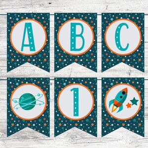 Space Party Banner. Printable Banner Package w/ Full Alphabet, Happy Birthday, Rockets, Planets. Instant Digital Download. Spacetacular