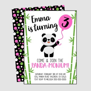 Invitation à la fête d’anniversaire panda. Invitation Imprimable Panda-Monium. Ensemble d’invitation panda rose, noir, vert. Invitation 5x7, carte de remerciement