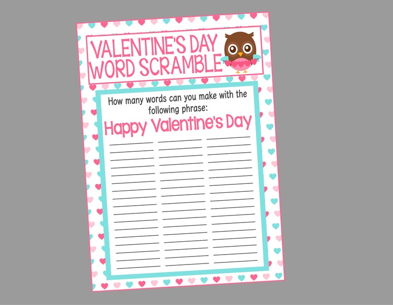 Valentine's Day Word Scramble. Instant Digital Download. Valentine's Day Game, Activity, Class Game. Happy Valentine's Day. image 1