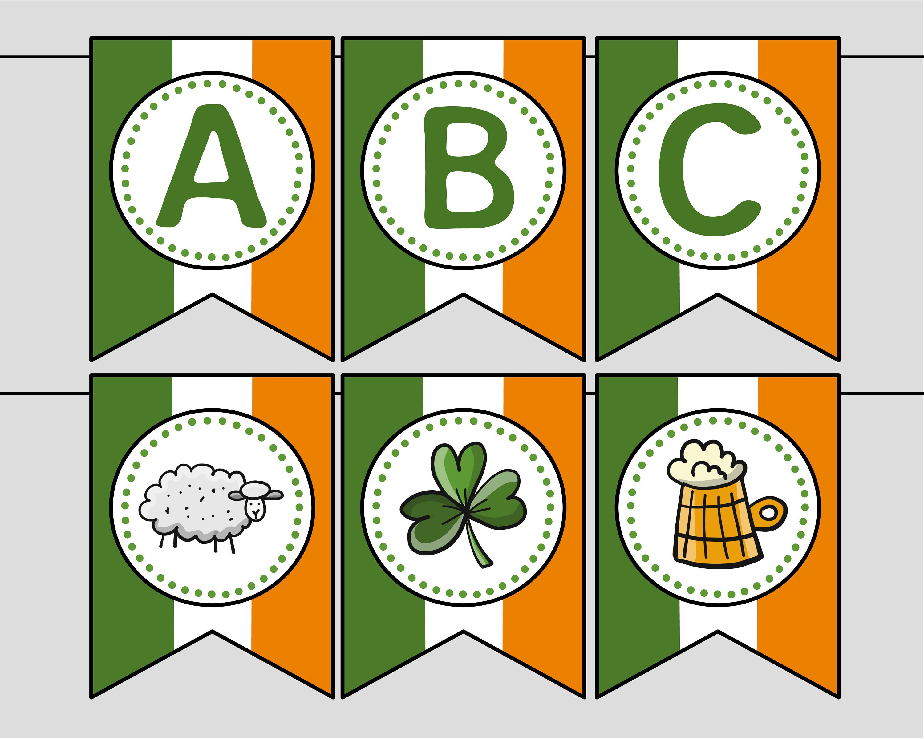 Printable Irish Flag Banner With FULL ALPHABET Plus Phrases. Instant