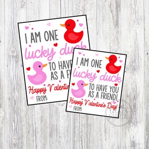 Etiquetas imprimibles del Día de San Valentín con forma de patito de la suerte. Soy un patito afortunado por ser tu amigo. Archivos digitales imprimibles para descargar al instante.