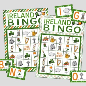 Juego de Bingo de Irlanda imprimible. Juego de bingo irlandés de 12 cartas para fiestas, viajes o lecciones de clase irlandesas. Archivos de descarga digital instantánea.