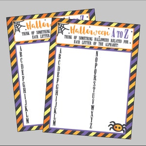Printable Halloween A to Z Alphabet Game. Halloween Game for Halloween Party, Class Party.  Instant Digital Download.