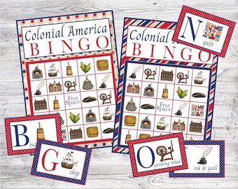 Printable Colonial America Bingo Game. Classroom Set of 36 Game Cards. American History Games. Instant Digital Download Files