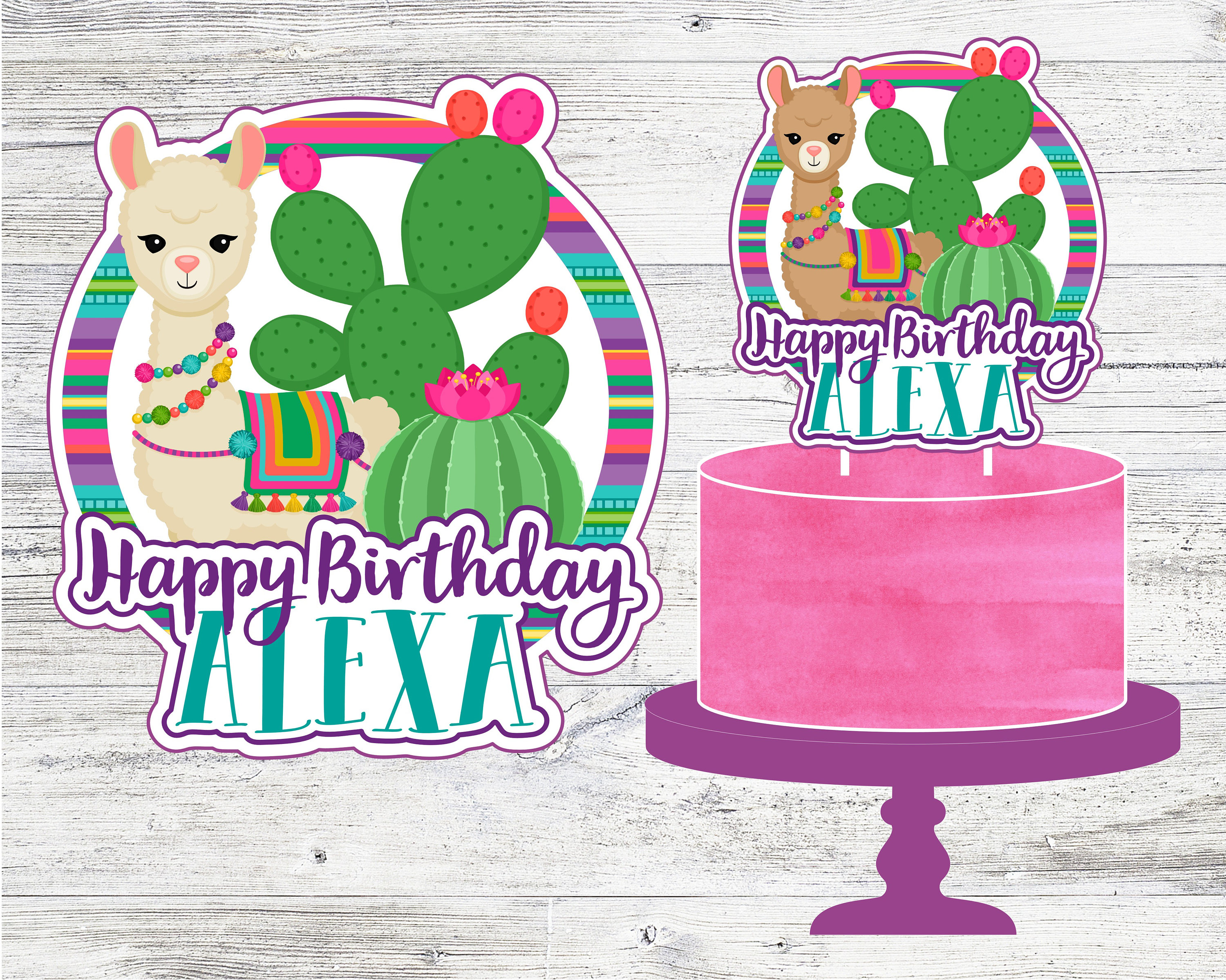 Printable Llama or Alpaca Cake Topper. Personalized Cake | Etsy