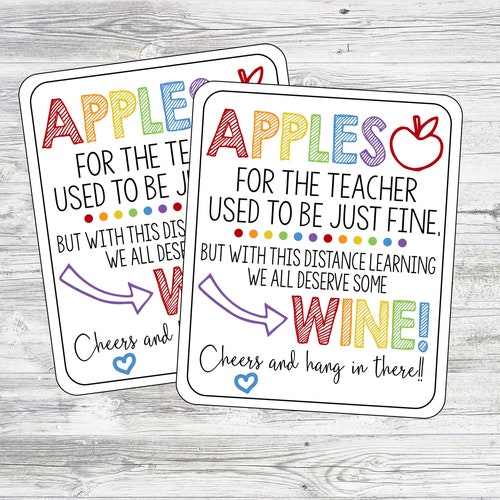 Printable Teacher Wine Tag for DISTANCE LEARNING &amp; - Etsy