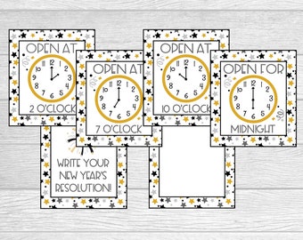 Printable New Year's Eve Countdown Cards. From Noon to Midnight Plus Activity Cards. Kid's New Year's Activity. Instant Digital Download.