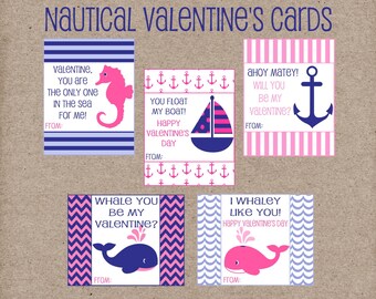 Whale You Be My Valentine? Nautical Valentine's Day Cards. Set of 5 Cards. Instant Digital Download.