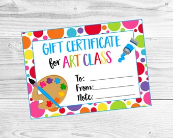 Printable Gift Certificate for an Art Class. Instant Digital Download.