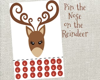 Pin The Nose On The Reindeer! Instant Digital Download. Christmas Party Game. Reindeer Games. Printable Reindeer Game.