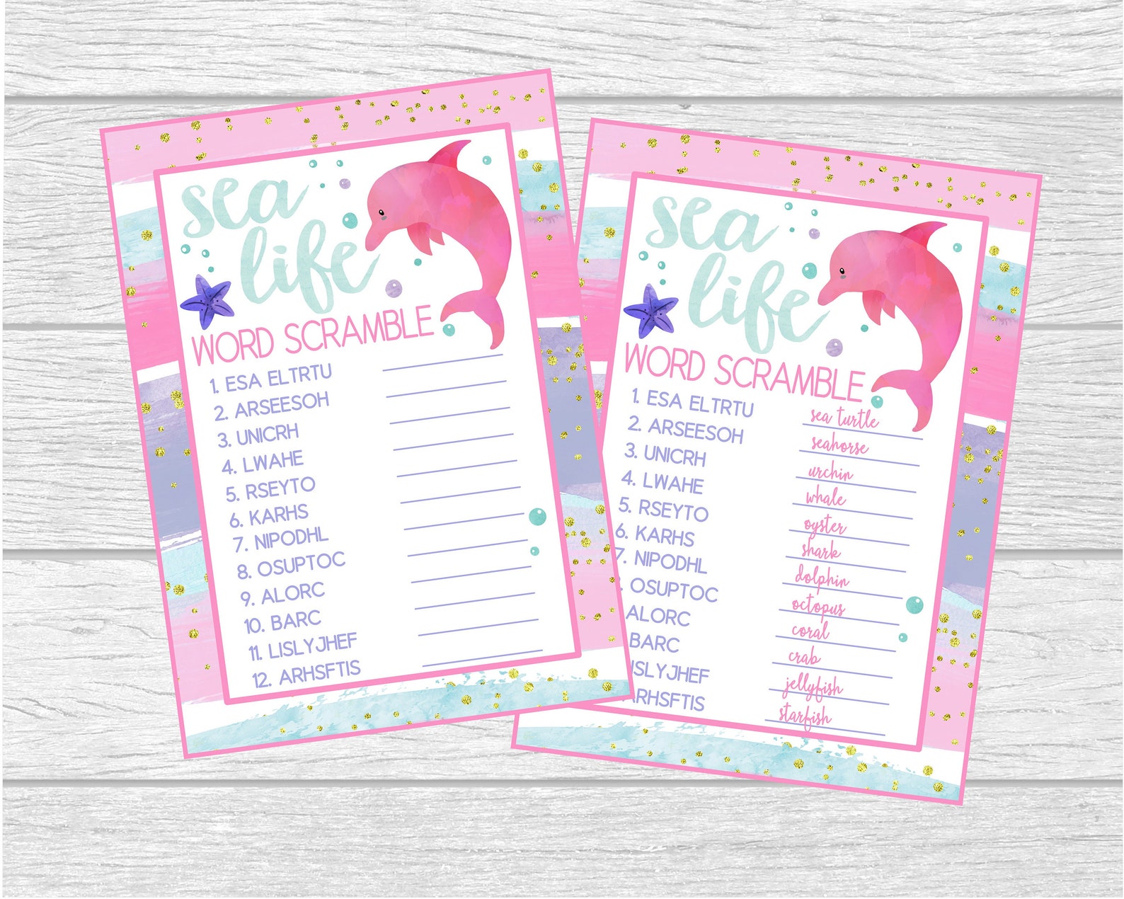 Sea Life Word Scramble Under The Sea Ocean Ocean Animal Etsy