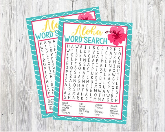 aloha word search game printable word search game for luau etsy canada