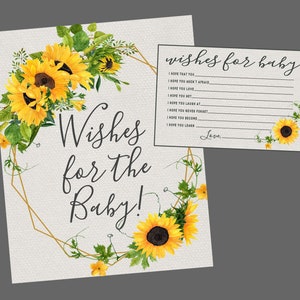 Sonnenblumen-Wünsche für Baby, Baby-Dusche-Spiel. Sofortiger digitaler Download. Wunschkarten und Schild für Summer Baby Shower