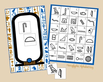 Attività dei geroglifici egiziani. incl. Cartigli stampabili, chiave geroglifica e geroglifici per messaggio segreto o nome Download digitale istantaneo