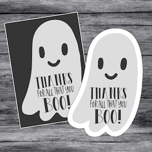 Printable Thanks For All You Boo Halloween Tags. Ghost Thank You Tags. Instant Digital Download Files
