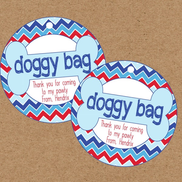 Personalized Doggy Bag Favor Tag for Puppy Birthday Party. Puppy Pawty. Instant Digital Download. Red & Blue Puppy Party, Dog, Doggy Party