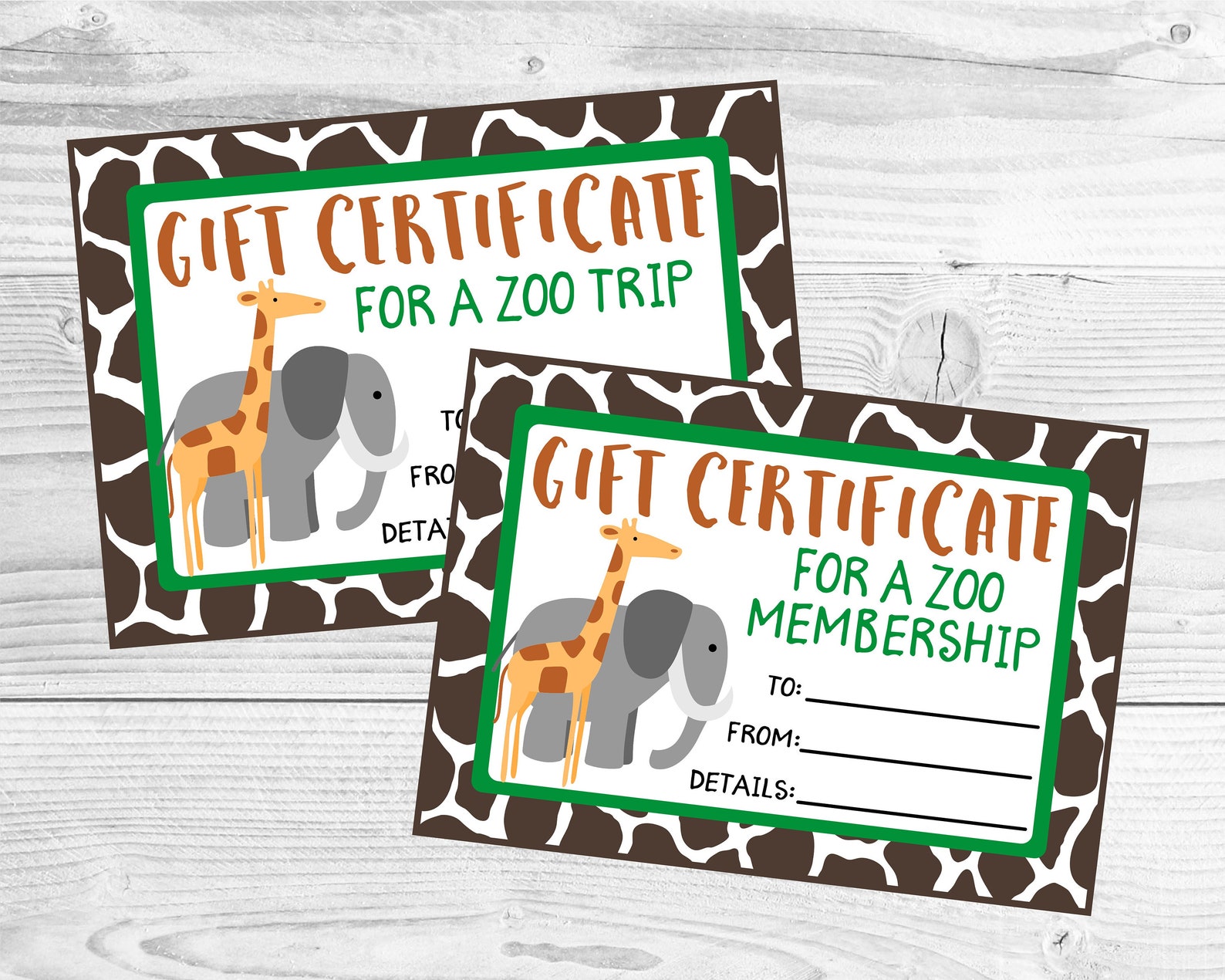 Printable Gift Certificate for a Zoo Trip or Zoo Membership. Etsy