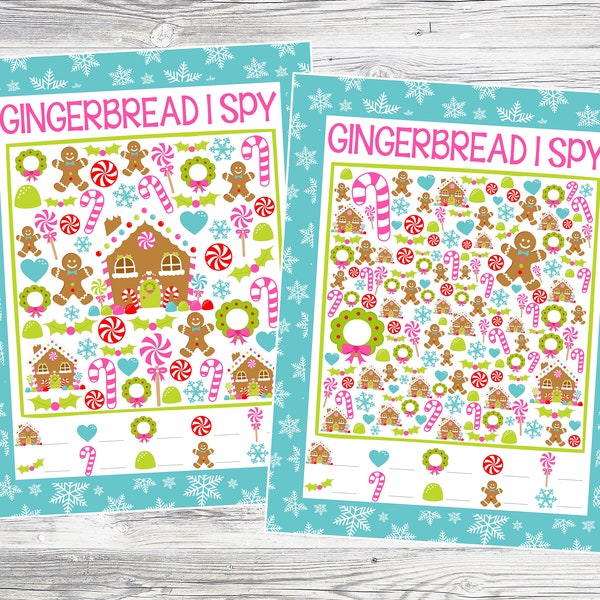 Gingerbread House I Spy Printable Games. 5 Different Sheets Easier to Harder. Instant Digital Download. Gingerbread Activity, Party Game