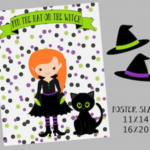 Pin The Hat On The Witch. Halloween Party Game. Poster Sizes 11x14 and 16x20. Instant Digital Download Perfect for Witch or Halloween Party