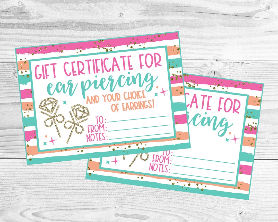 Printable Gift Certificate for Ear Piercing. Instant Digital Download Printable Gift Certificate for Ear Piercing. Instant Digital Download