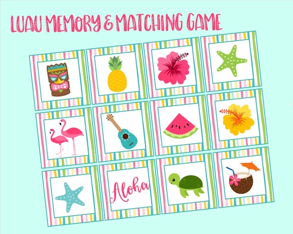 Luau Memory &amp; Matching Game. Printable Kids Game/Activity for | Etsy