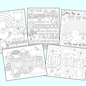 5 Printable St. Patrick's Day Coloring Pages For Kids Or Adults! Rainbow, Leprechaun, Lucky, Celtic Coloring Sheets Instant Digital Download