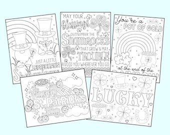 5 Printable St. Patrick's Day Coloring Pages For Kids Or Adults! Rainbow, Leprechaun, Lucky, Celtic Coloring Sheets Instant Digital Download