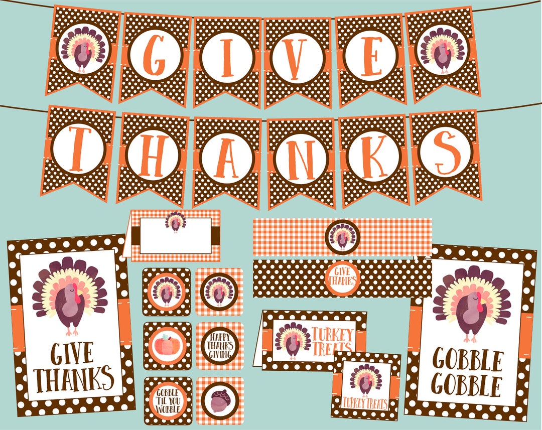 Thanksgiving Party Printables. Banners Party Signs Cupcake - Etsy