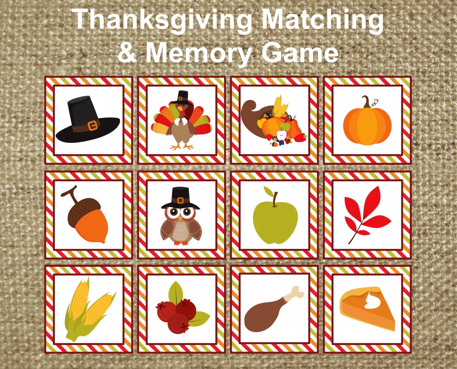 thanksgiving memory matching game instant digital download etsy hong kong
