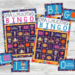 Jogo de bingo Dia De Los Muertos para impressão. Download digital instantâneo do Bingo do Dia dos Mortos. Inclui 12 cartões de jogo, cartões telefônicos e folha de chamadas