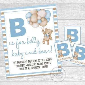 Para imprimir Qual é o tamanho da barriga da mamãe? Jogo de chá de bebê para chá de bebê Teddy Bear. Download digital instantâneo.
