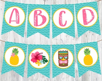 Full Alphabet Luau Banner. Printable Banner for Luau Birthday Party, Baby Shower, Beach Party, Pool Party. Instant Digital Download