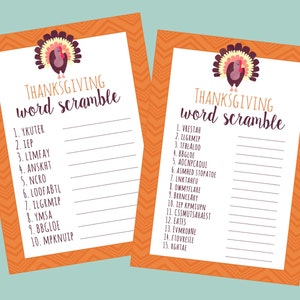 Thanksgiving Word Scramble. Instant Digital Download. Turkey Word Scramble. Thanksgiving Game, Holiday Game.