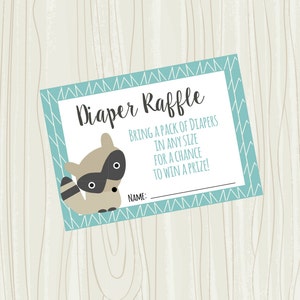 Carte de tombola pour couches Woodland Baby Shower. Carte de tombola pour couches de raton laveur. Téléchargement numérique instantané. Correspond à l'ensemble d'invitations à la fête prénatale Woodland